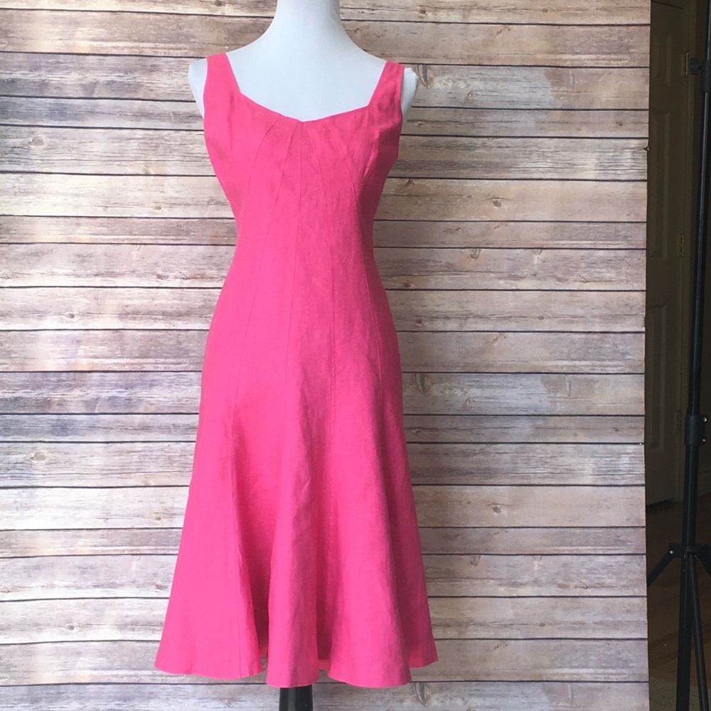 Lauren Pink Linen Flared Dress
